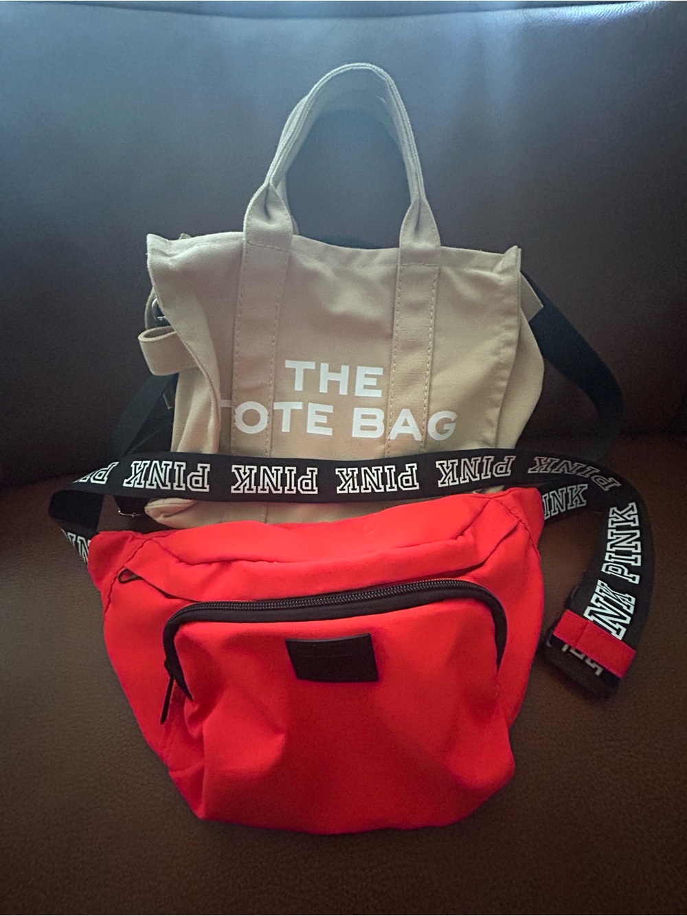 PINK Victoria's Secret Red Waist Bag with Beige Tote